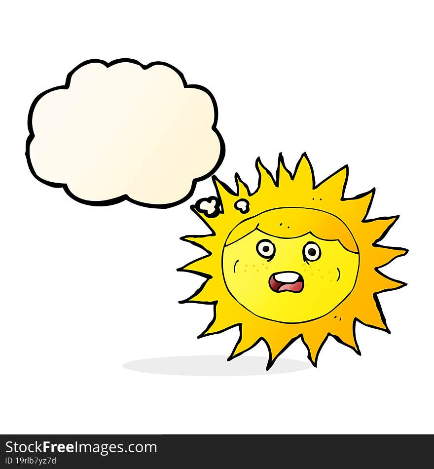 sun cartoon character with thought bubble