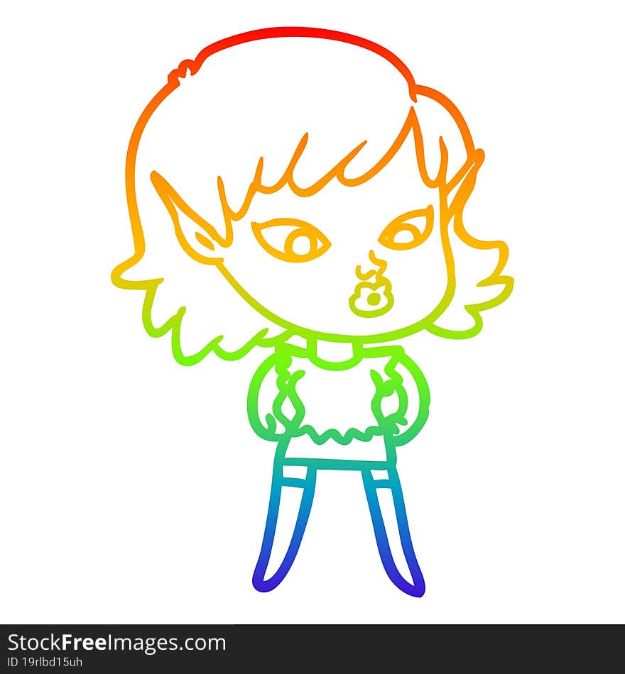 rainbow gradient line drawing pretty cartoon elf girl