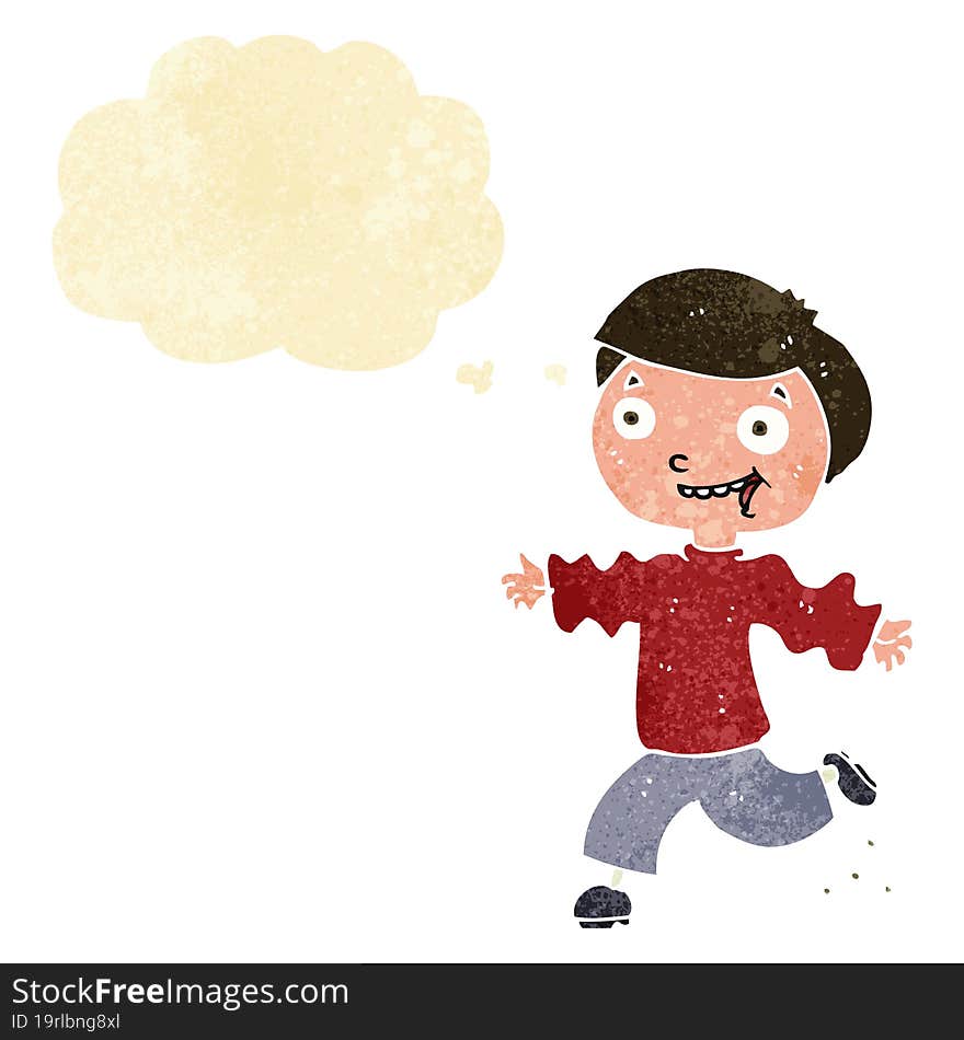 cartoon excited boy with thought bubble