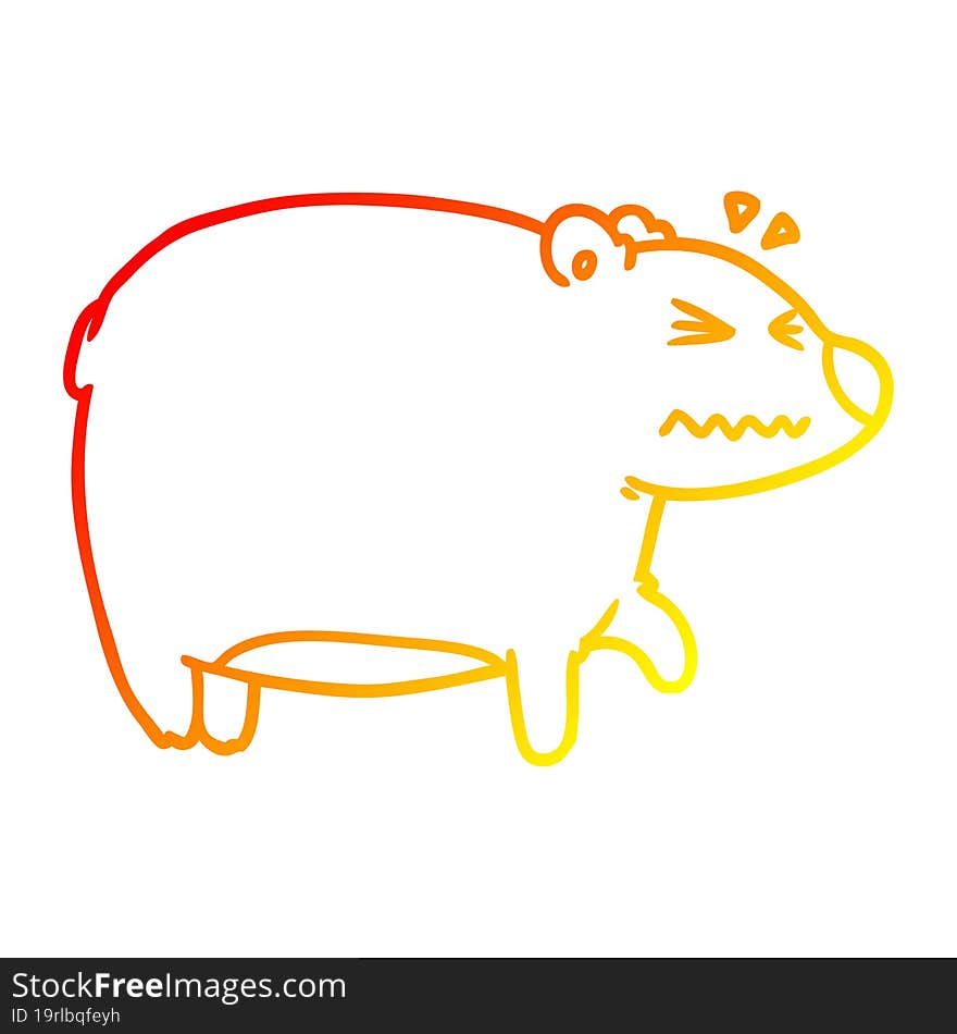 warm gradient line drawing cartoon bear with a sore head