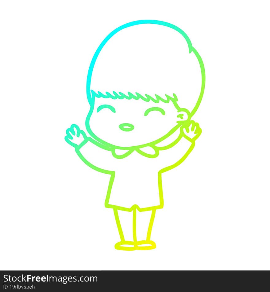 cold gradient line drawing happy cartoon boy