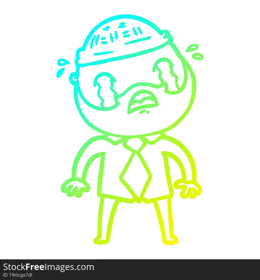 cold gradient line drawing of a cartoon bearded man crying