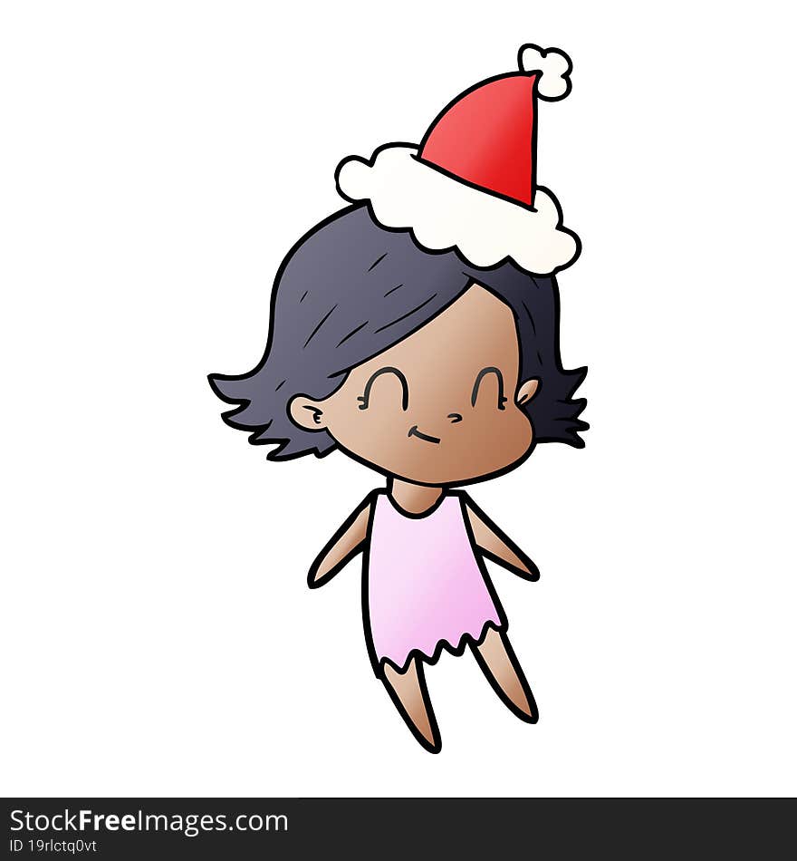 Gradient Cartoon Of A Friendly Girl Wearing Santa Hat