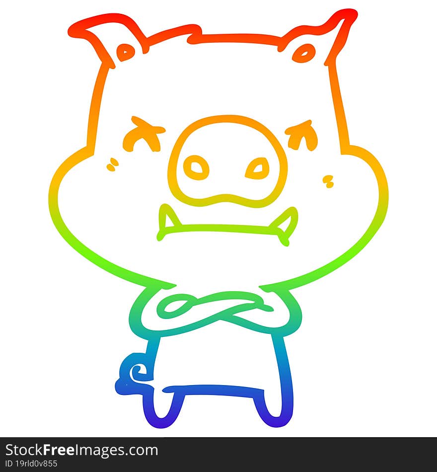 rainbow gradient line drawing angry cartoon pig