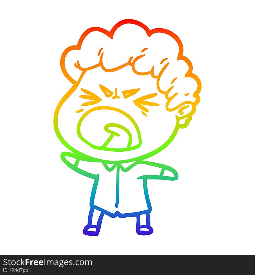 rainbow gradient line drawing cartoon furious man