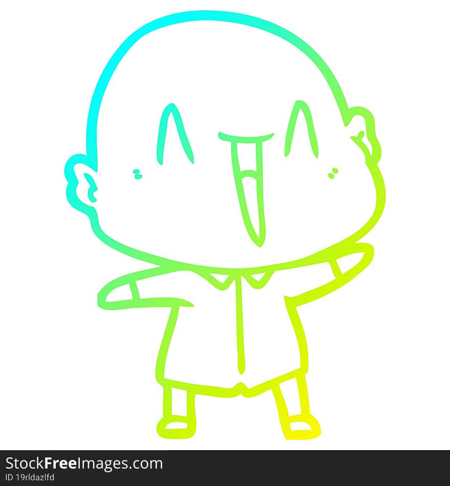 cold gradient line drawing happy cartoon bald man