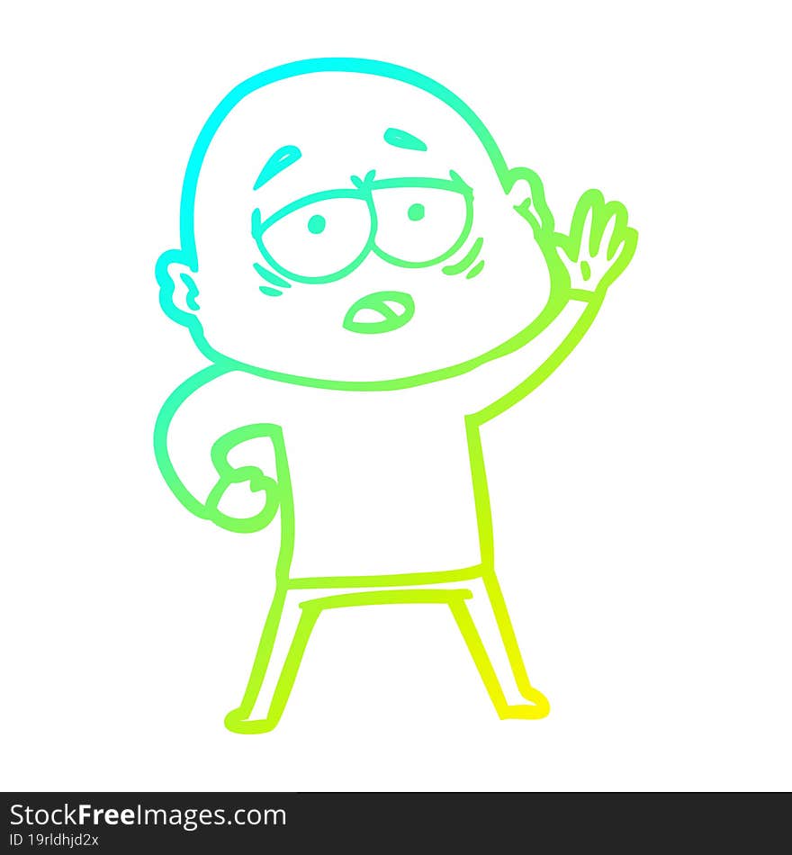 cold gradient line drawing cartoon tired bald man