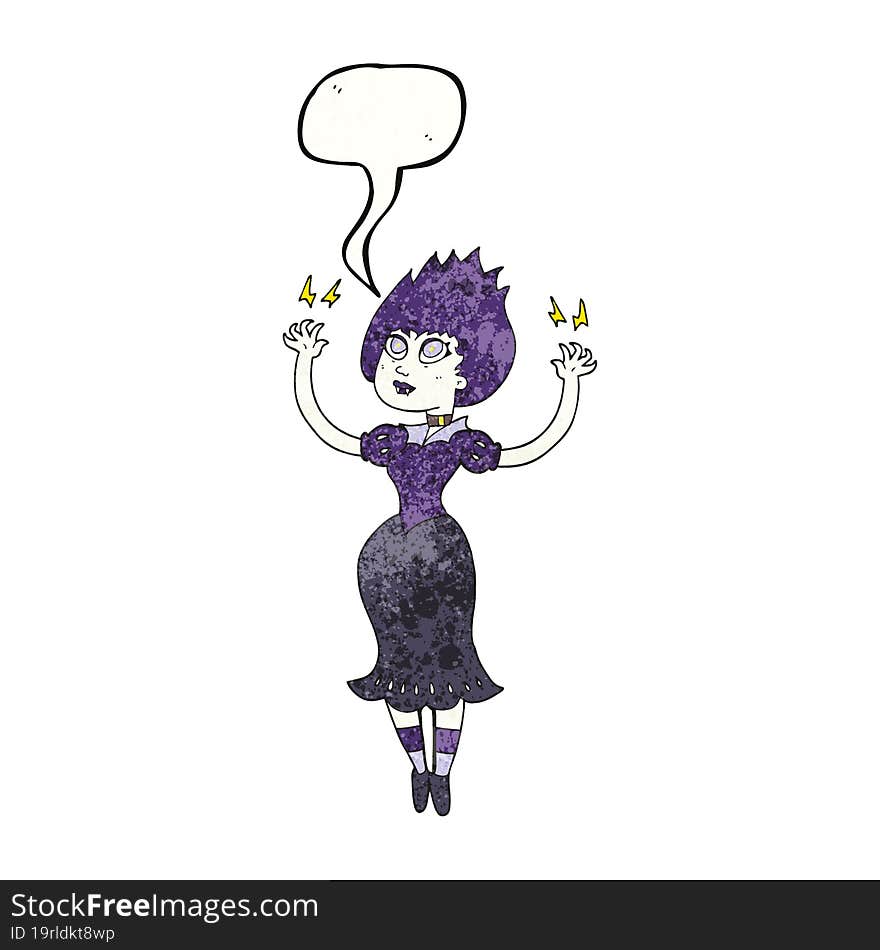 freehand speech bubble textured cartoon vampire girl