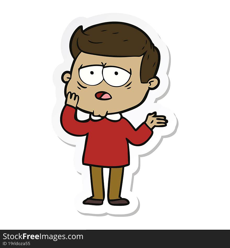 sticker of a cartoon tired man