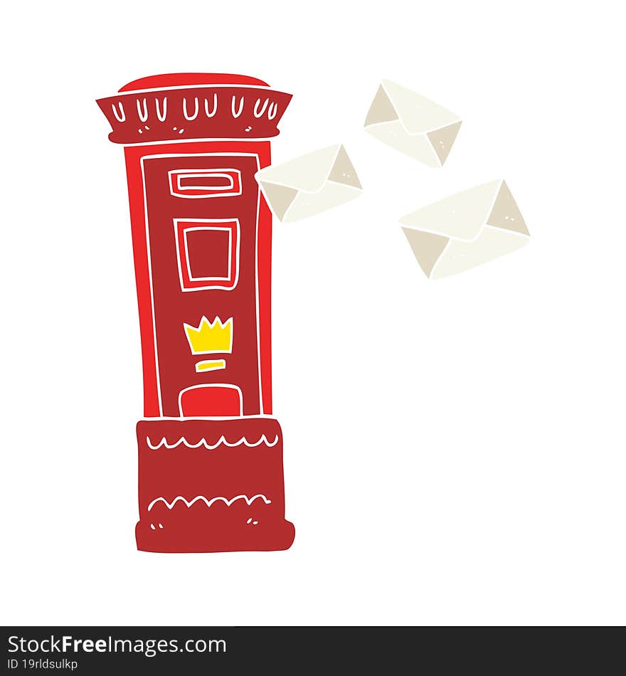 Flat Color Illustration Of A Cartoon British Post Box