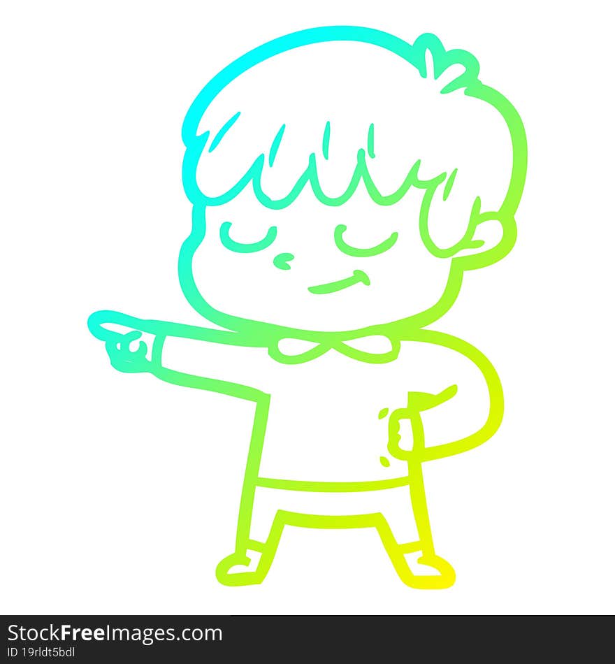 Cold Gradient Line Drawing Cartoon Happy Boy