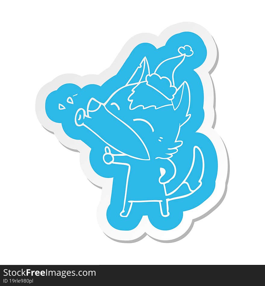 howling wolf cartoon  sticker of a wearing santa hat