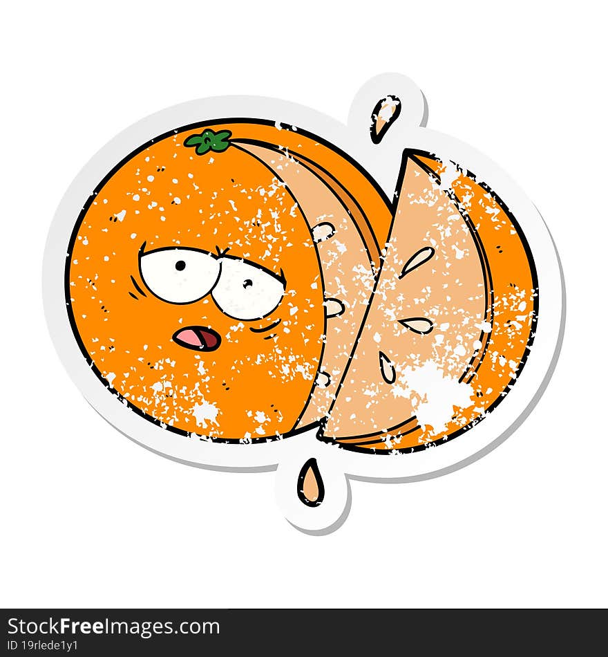 distressed sticker of a cartoon orange