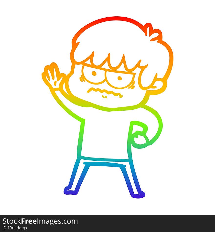 rainbow gradient line drawing annoyed cartoon boy