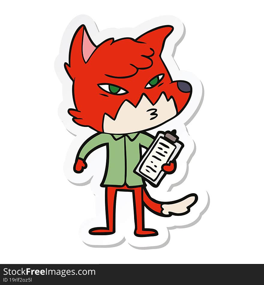 sticker of a clever cartoon fox