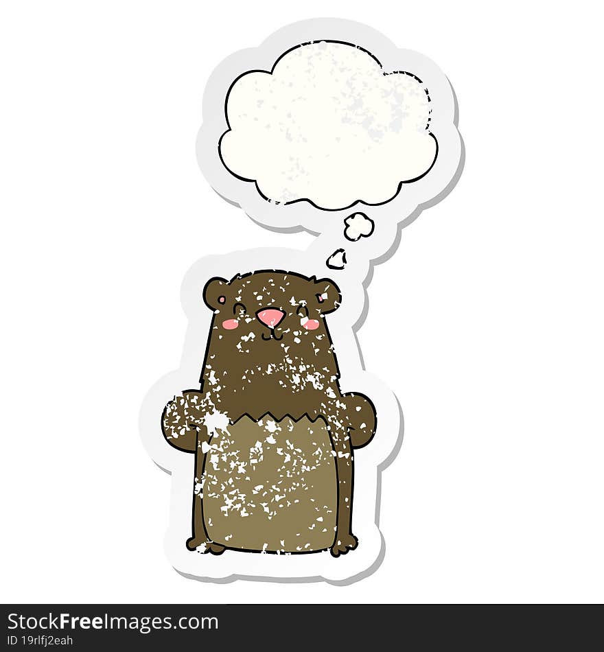 cartoon bear and thought bubble as a distressed worn sticker