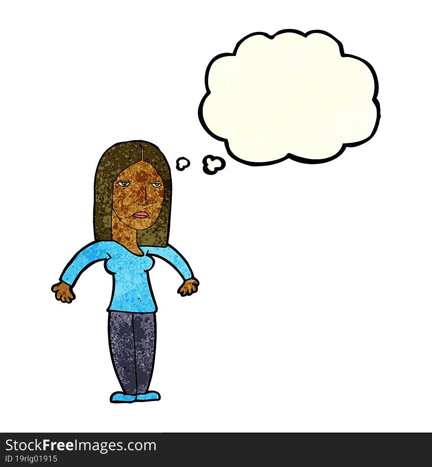 cartoon annoyed woman with thought bubble