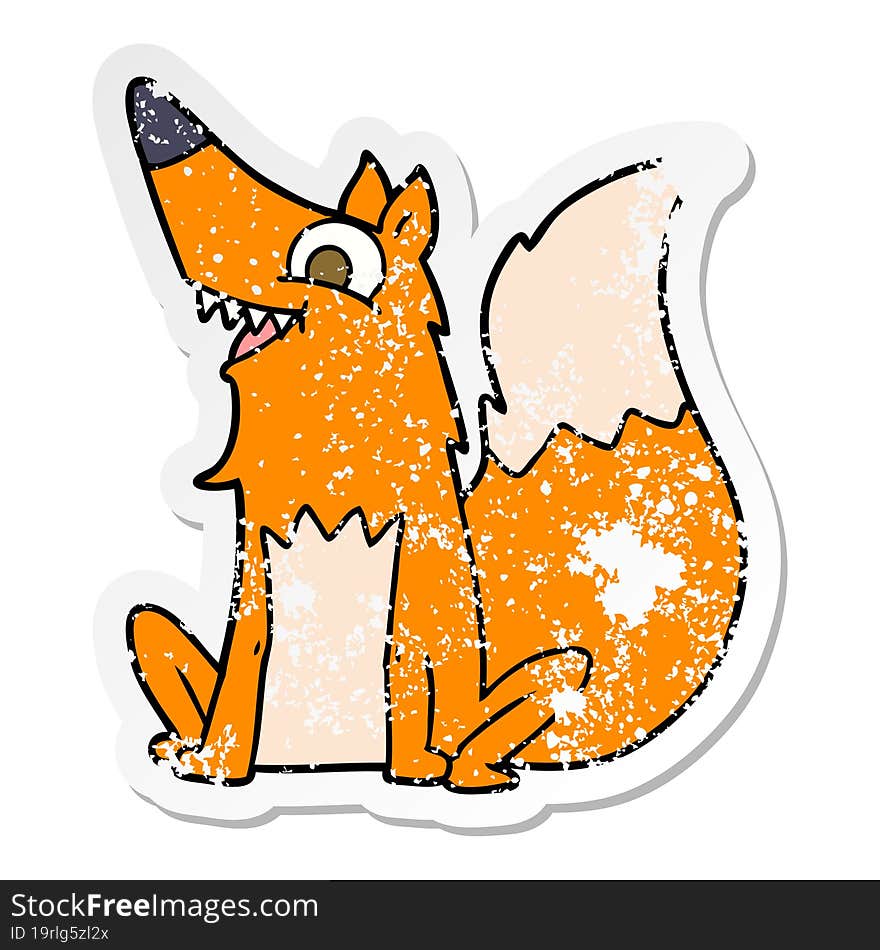 distressed sticker of a cartoon happy fox