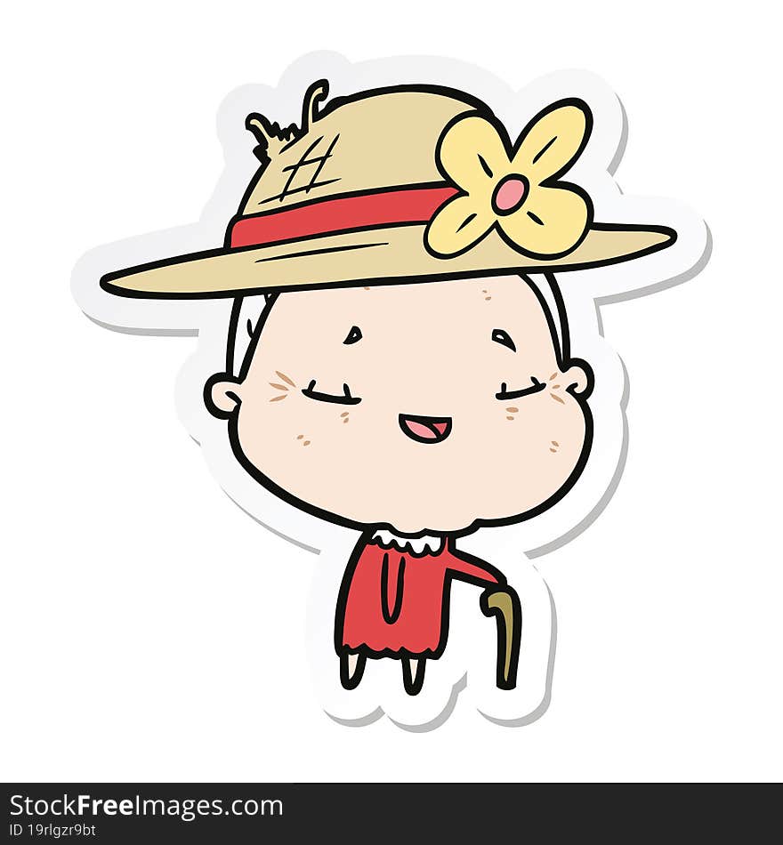 sticker of a cartoon old lady