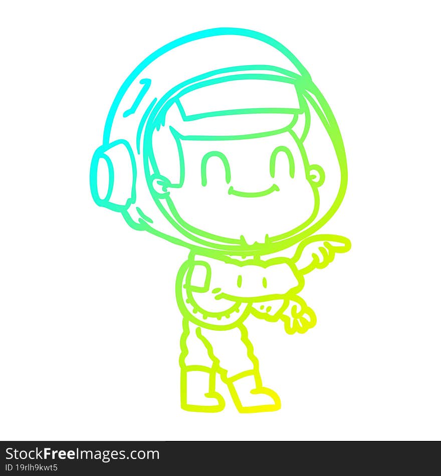 Cold Gradient Line Drawing Happy Cartoon Astronaut Man