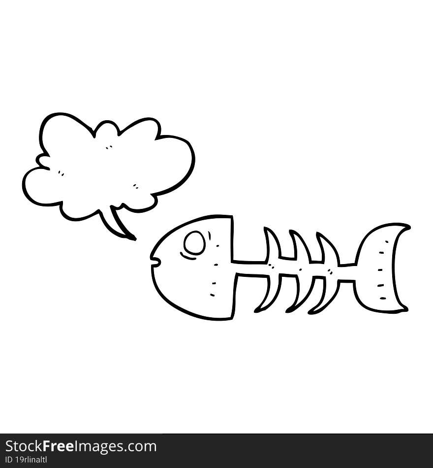 freehand drawn speech bubble cartoon fish bones