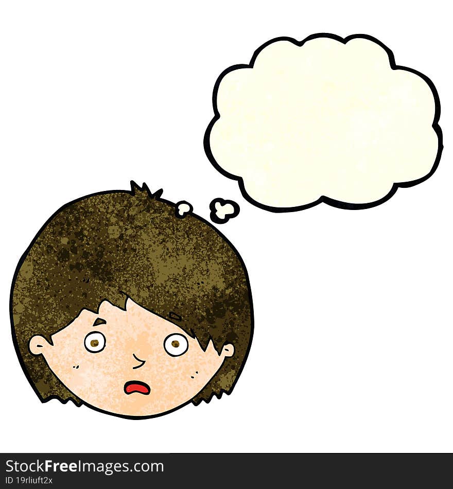 cartoon unhappy boy with thought bubble