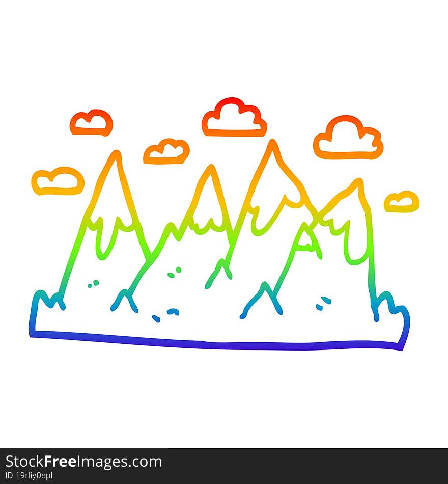 rainbow gradient line drawing of a cartoon mountain range