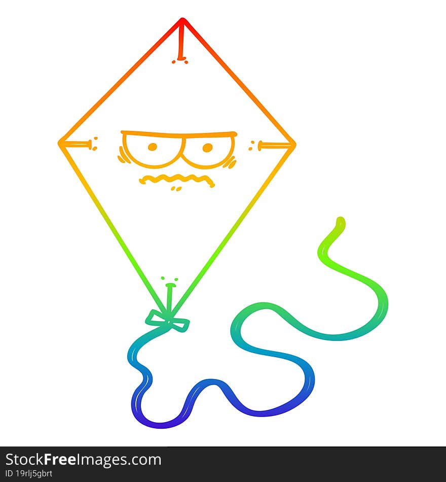 rainbow gradient line drawing cartoon angry kite