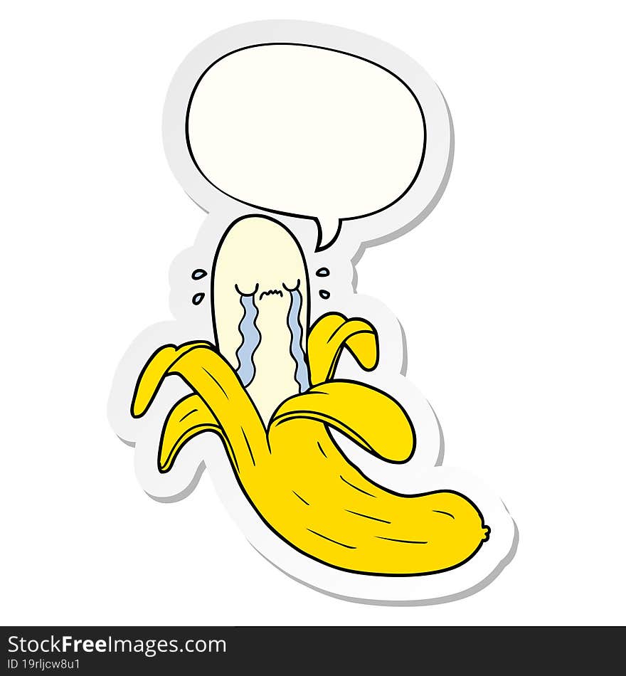 cartoon crying banana and speech bubble sticker