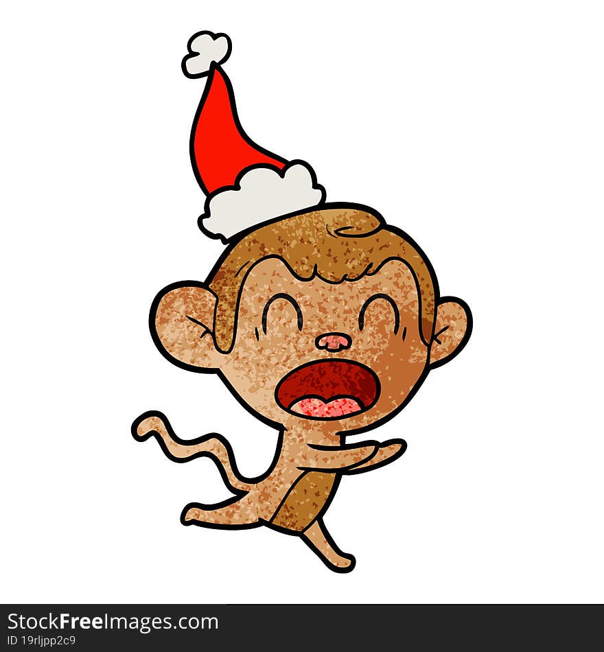 shouting textured cartoon of a monkey wearing santa hat