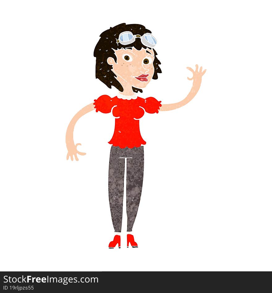 cartoon pilot woman waving