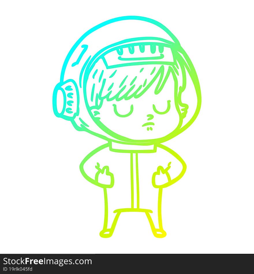 cold gradient line drawing cartoon astronaut woman