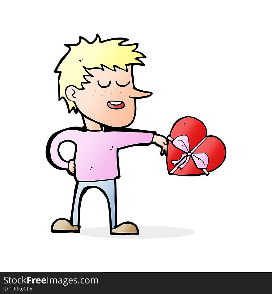 Cartoon Man With Valentine Gift