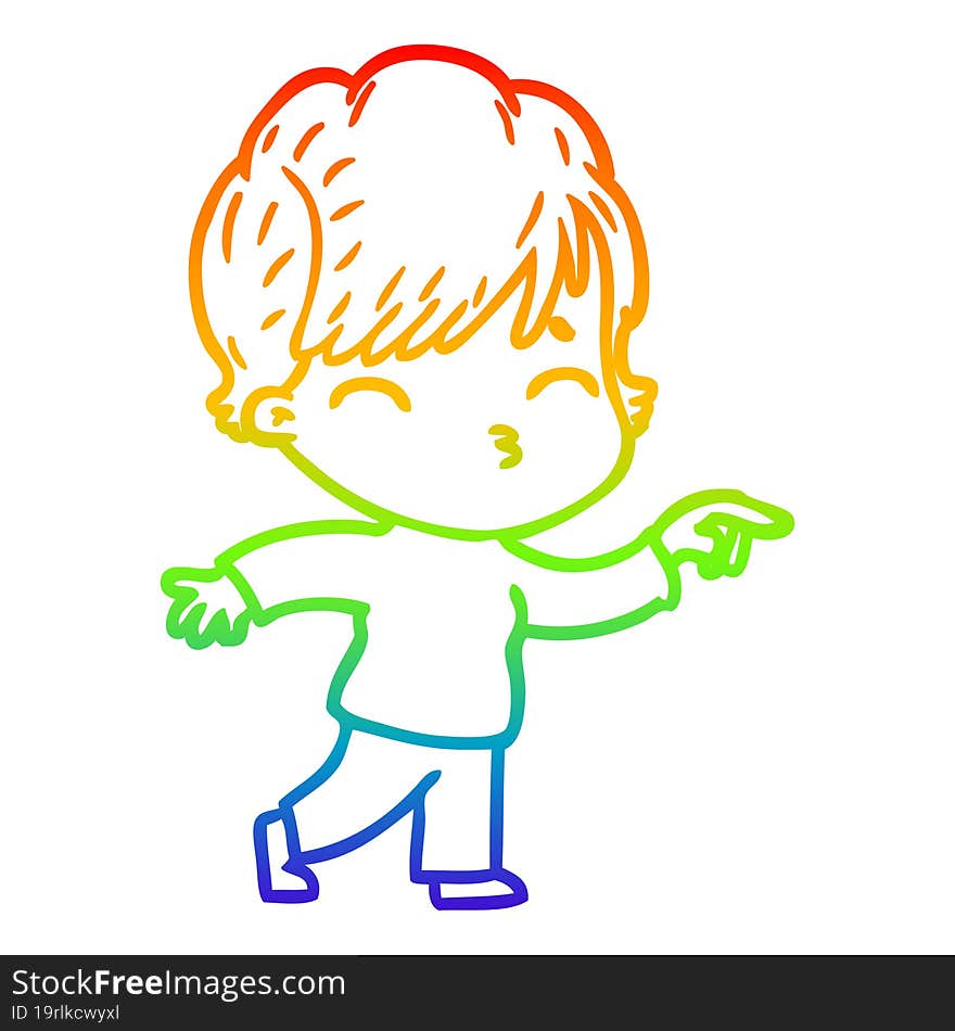 rainbow gradient line drawing of a cartoon woman thinking