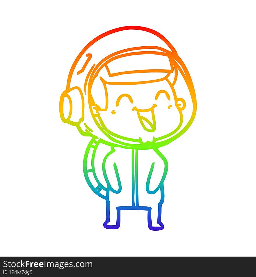 rainbow gradient line drawing of a happy cartoon astronaut