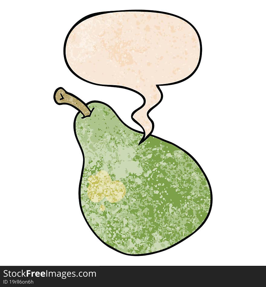 cartoon pear and speech bubble in retro texture style