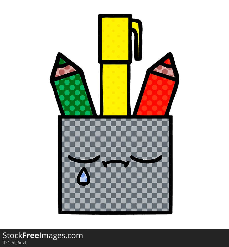 comic book style cartoon of a pencil pot