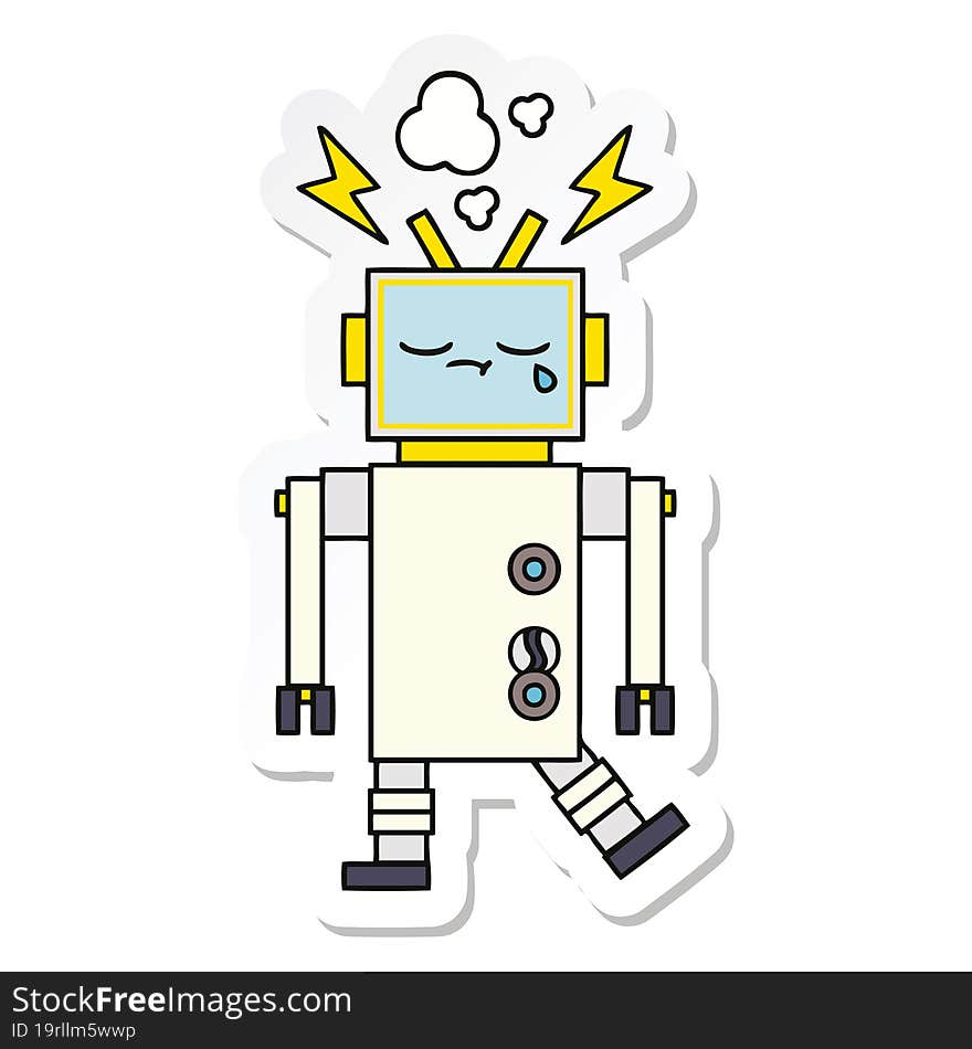 sticker of a cute cartoon crying robot