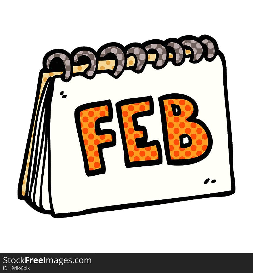 cartoon doodle calendar showing month of February