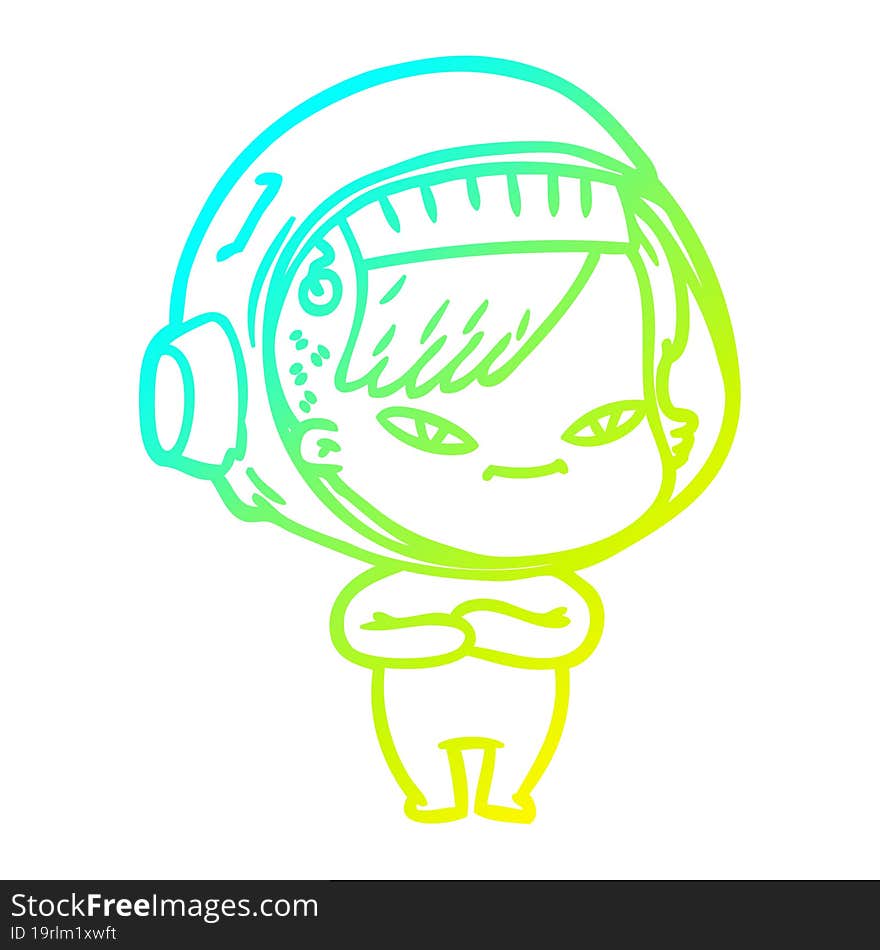 Cold Gradient Line Drawing Cartoon Astronaut Woman