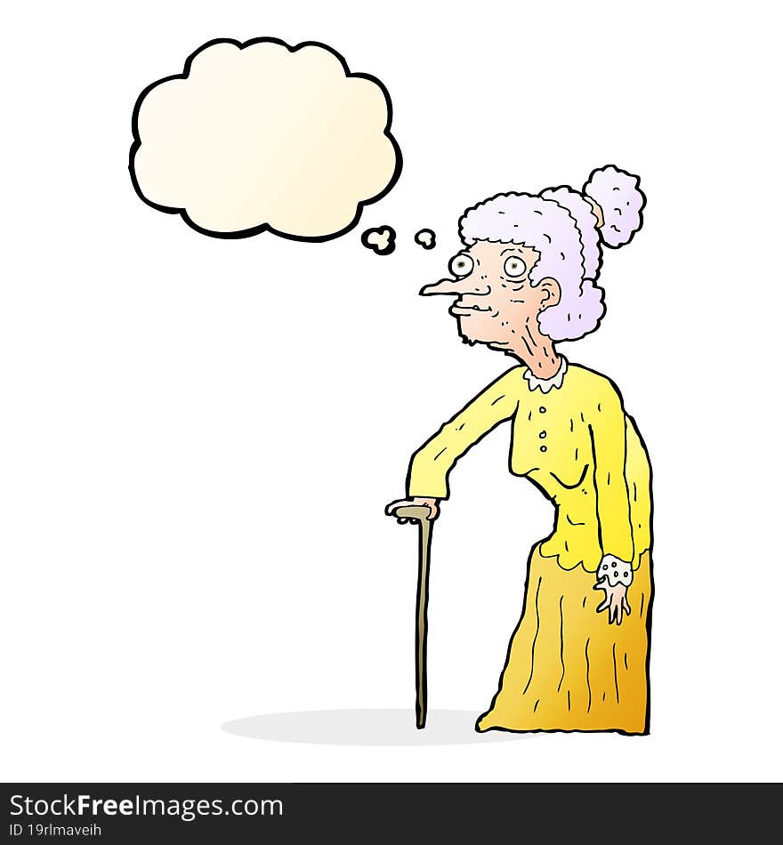 cartoon old woman with thought bubble