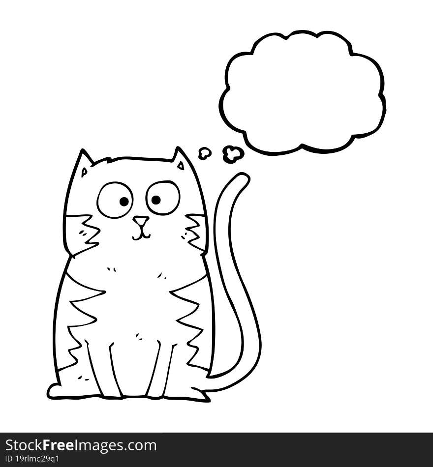 freehand drawn thought bubble cartoon cat