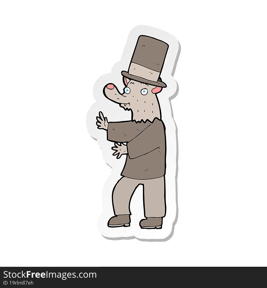 sticker of a cartoon werewolf in top hat