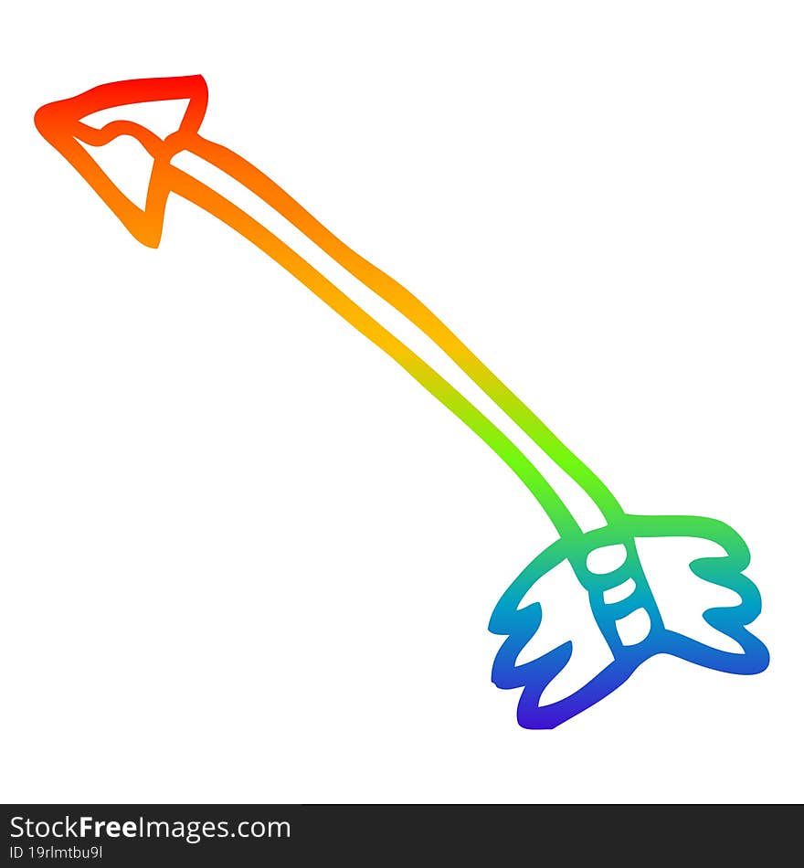 rainbow gradient line drawing of a cartoon primitive arrow