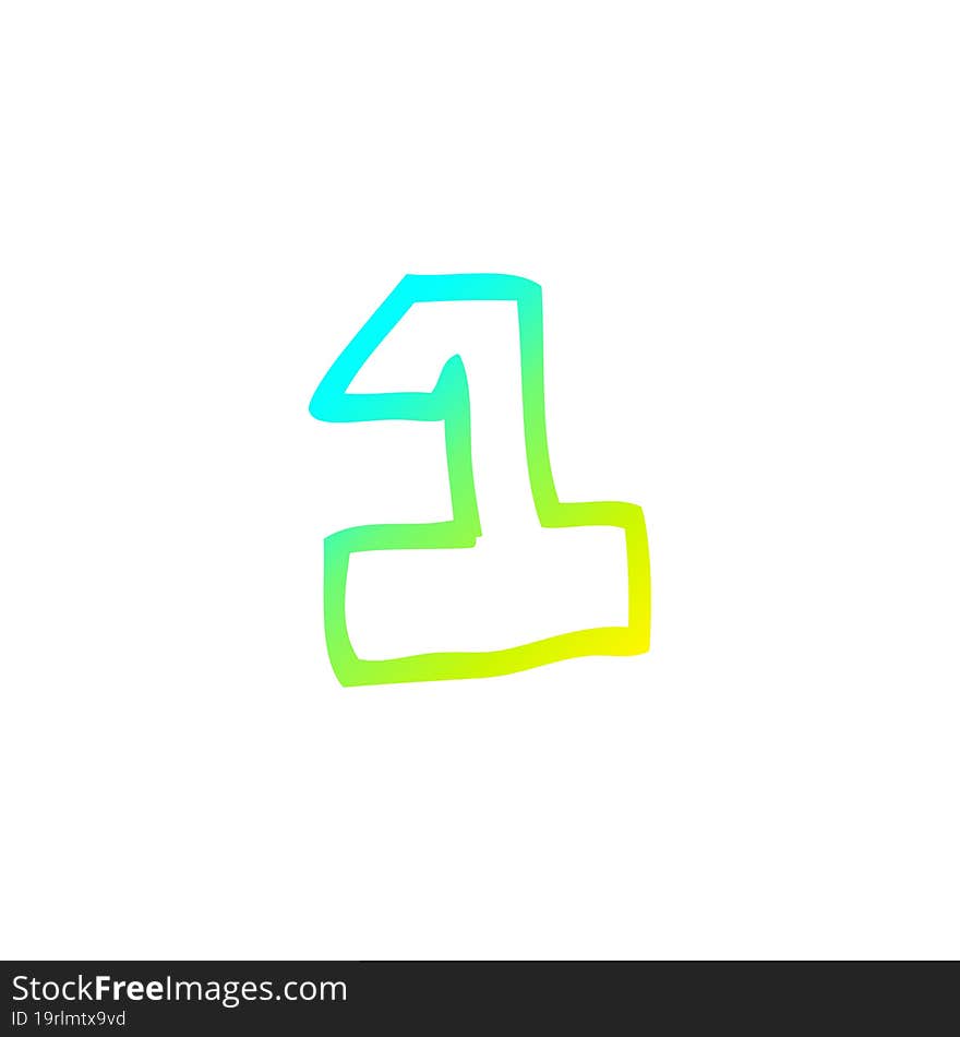 cold gradient line drawing of a cartoon number 1