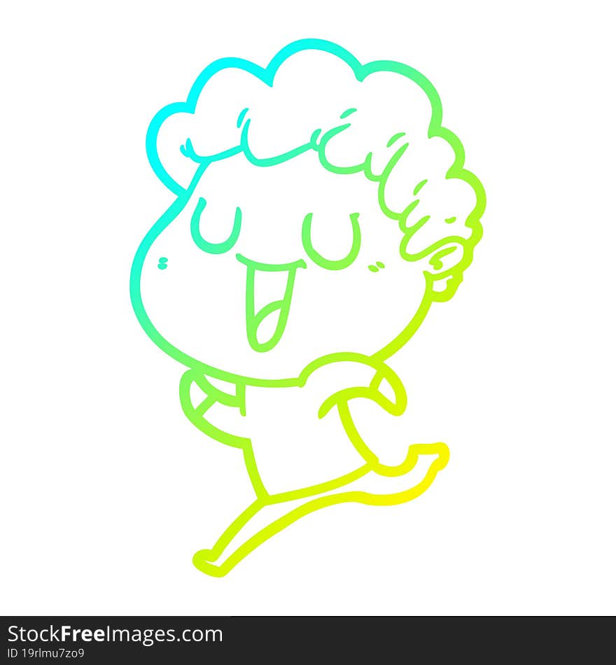 cold gradient line drawing of a laughing cartoon man running