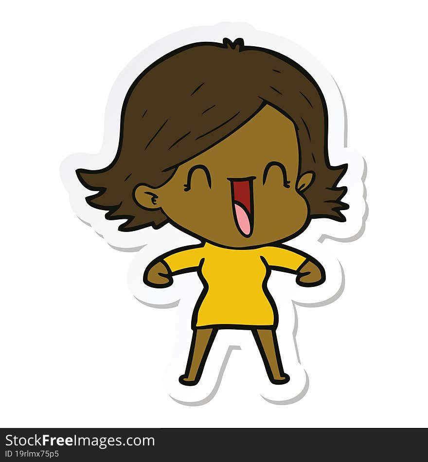 sticker of a cartoon happy woman