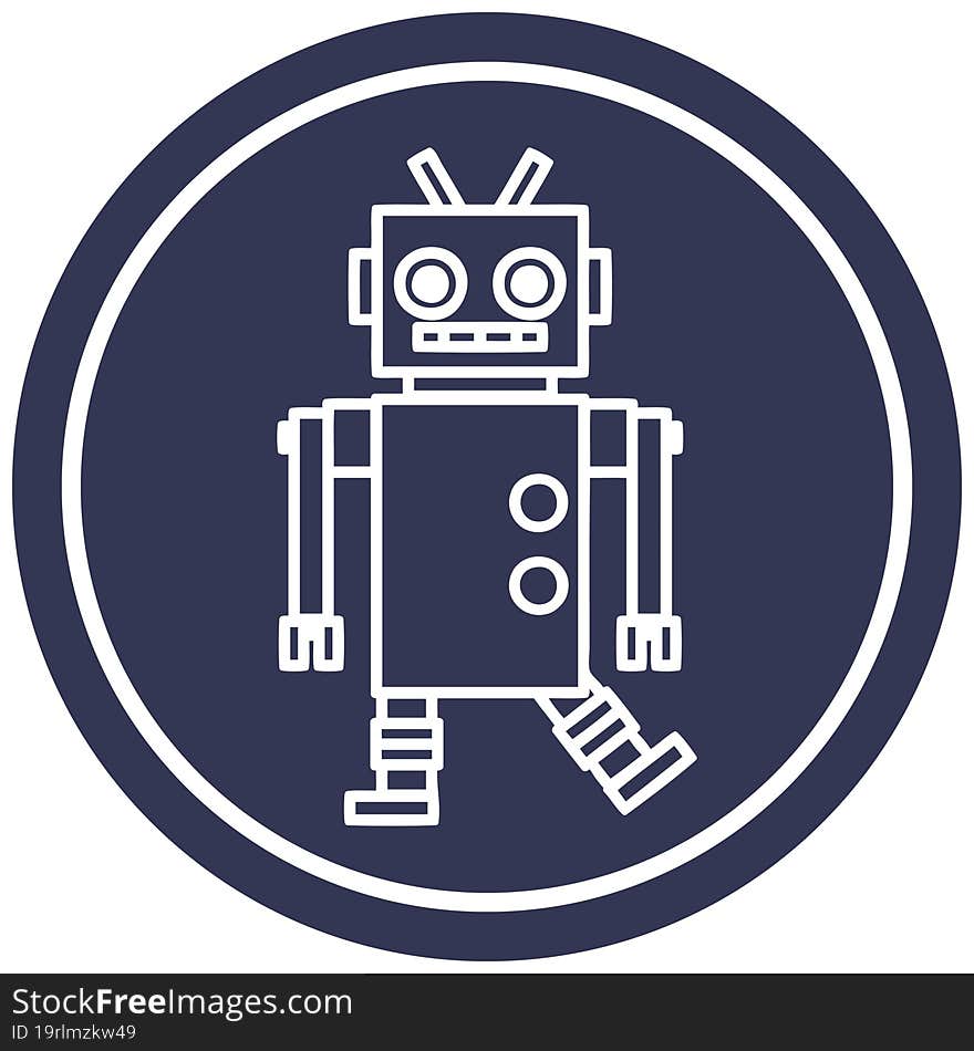 dancing robot circular icon symbol