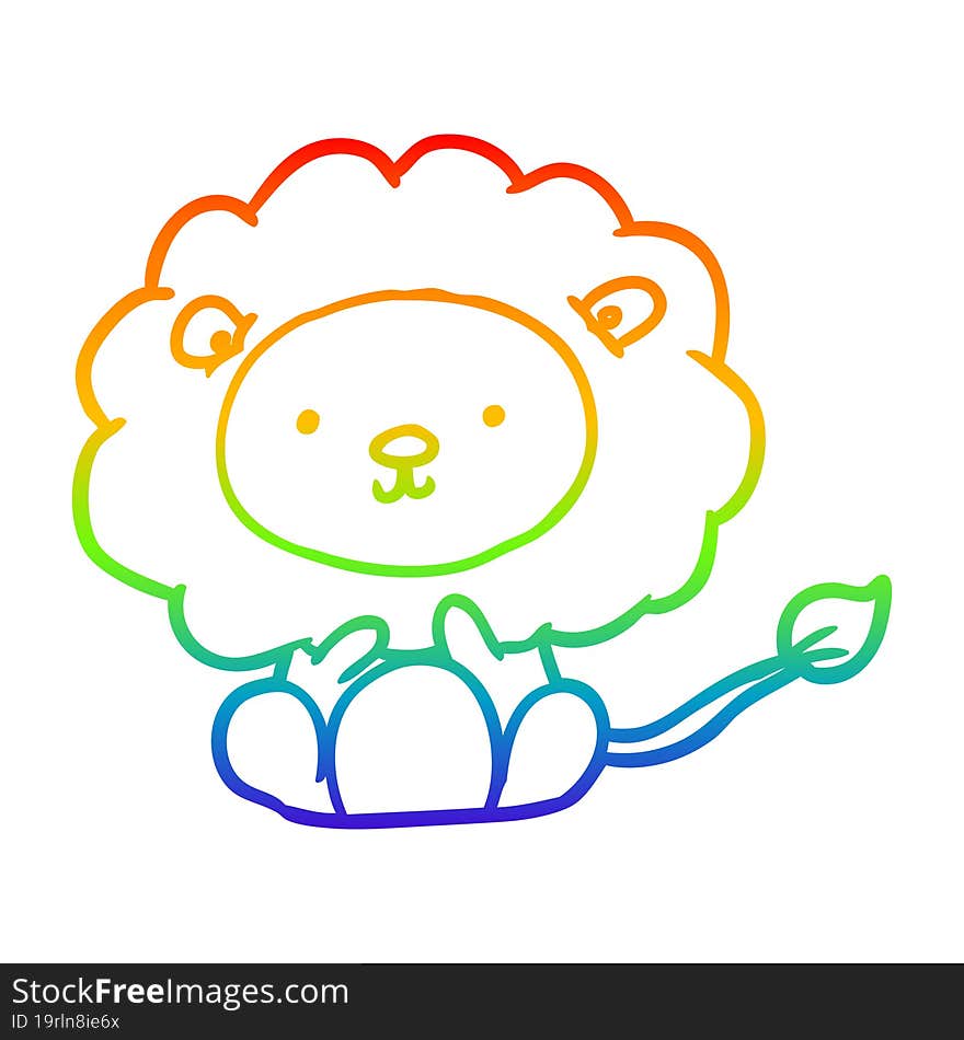 rainbow gradient line drawing of a cute lion