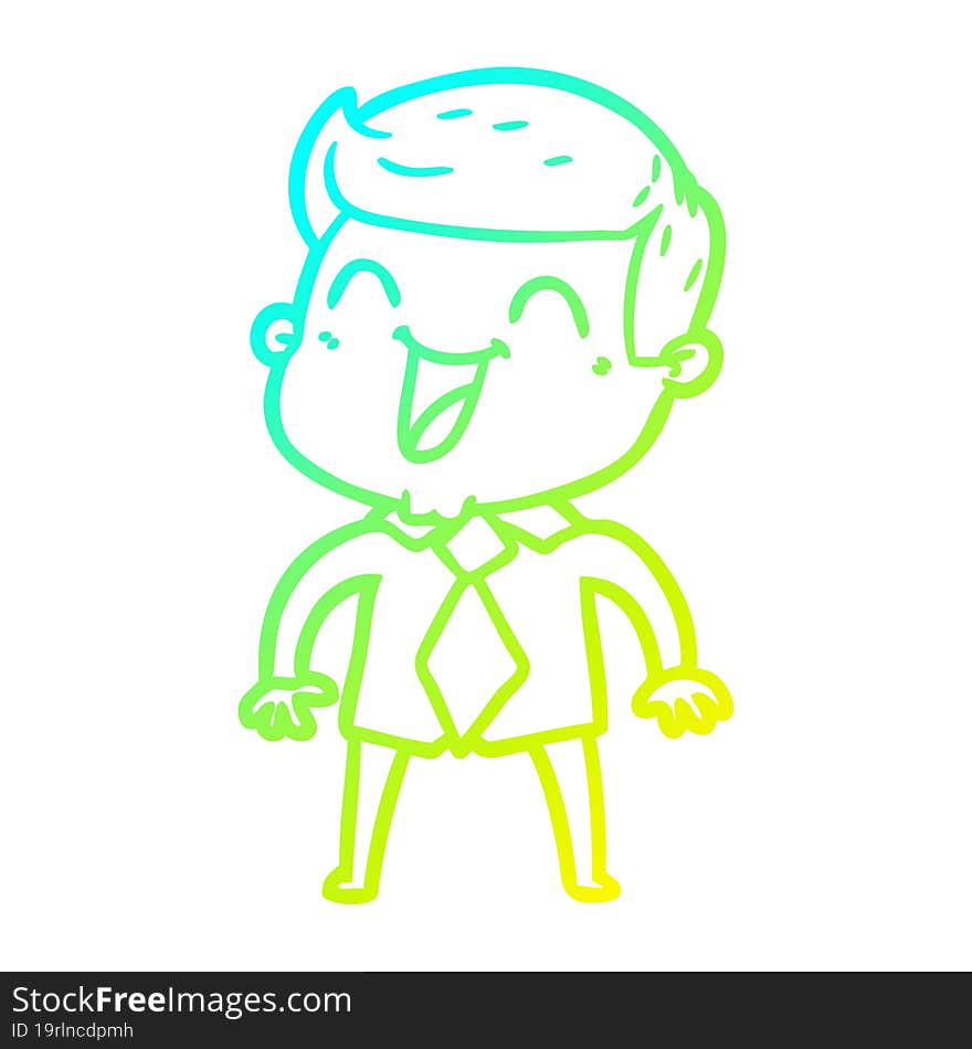 cold gradient line drawing of a cartoon man laughing